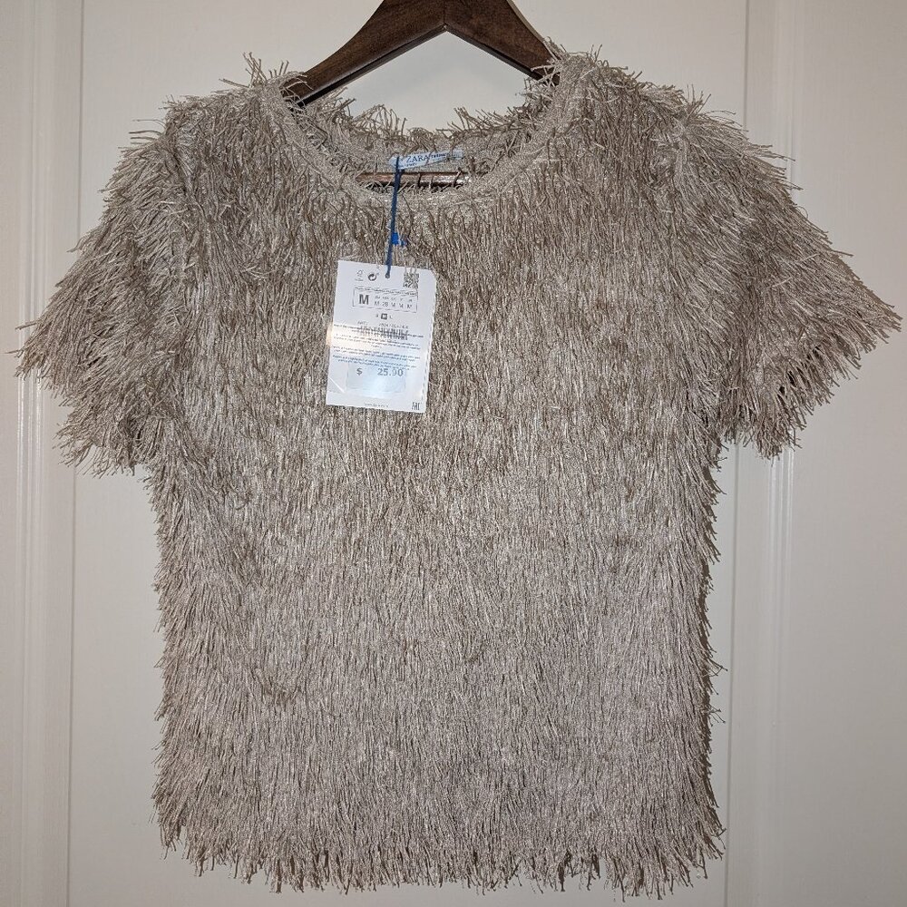 Zara Beige Fringe Top/Cardigan With Tags Never Worn, Size M